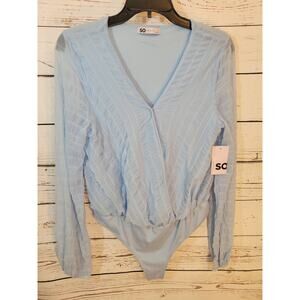 NEW SO Bodysuit Light Blue Top v-neck Wrap snap closure Size Large